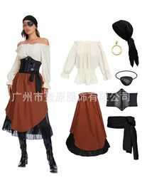 Women's Halloween Medieval Pirate Cosplay Costume Two-Piece Set