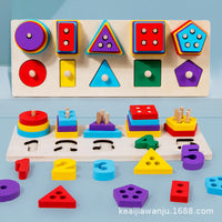 Wooden Geometric Shape Stacking Toy for Toddlers, Montessori Educational Sorting & Matching Puzzle, 5-Column Cognitive Learning Block Set