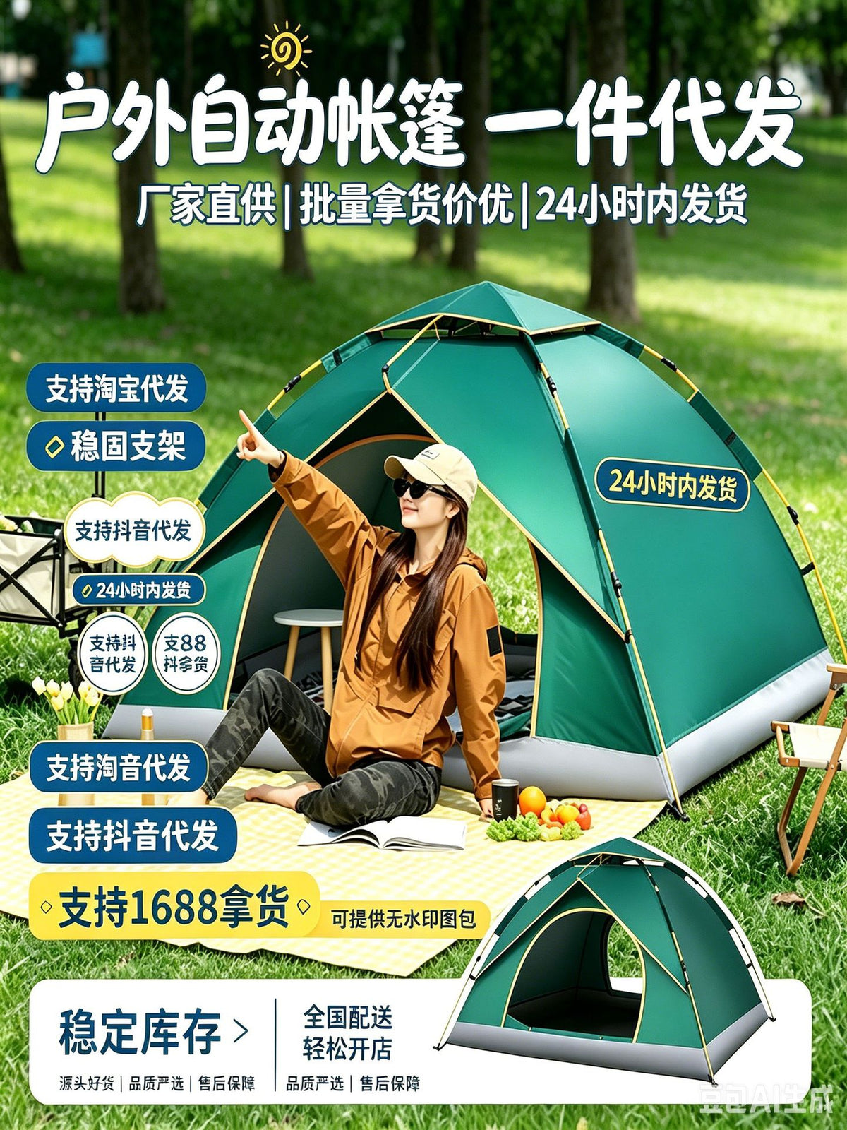Portable Automatic Pop-Up Camping Tent for Outdoor Overnight Stays, Windproof & Sun Protection
