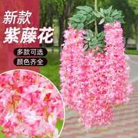 Artificial Wisteria Garland for Ceiling Decor, Fake Flower String for Indoor/Outdoor Wedding, Plastic Vine Plant Violet Rattan