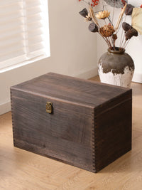 Thickened Solid Wood Storage Chest with Lock, Large Capacity Vintage Moisture-Proof Organizer for Clothes and Toys