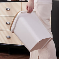 Tall Wooden Grain Trash Can with Lid for Kitchen, Living Room, Bedroom, and Bathroom