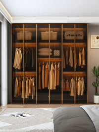 Modern Minimalist Glass Door Wardrobe with Solid Wood Storage for Bedroom