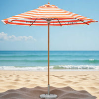 Outdoor Striped Patio Umbrella with Marble Base for Garden, Pool, and Beach