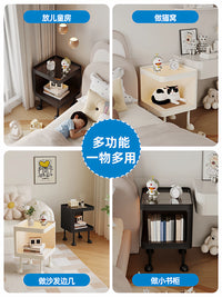 Ultra-Narrow 30-40cm Bedside Table with Induction Light, Small Nightstand for Bedroom