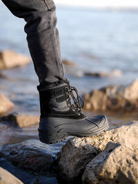 Men's Winter Waterproof Non-Slip Mid-Calf Snow Boots with Thick Plush Lining for Outdoor Cold Weather Fishing