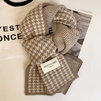 Korean Style Houndstooth Double-Sided Scarf for Autumn/Winter, Warm Knitted Neck Warmer, Versatile Couple Fashion