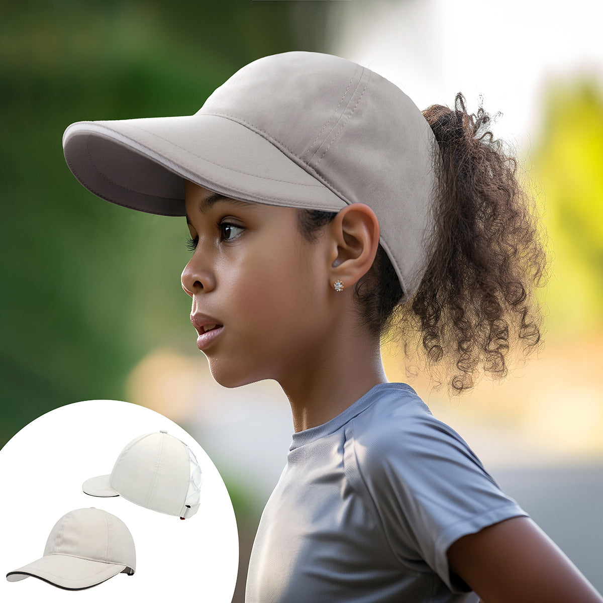 Kids Quick-Dry Water-Resistant Sun Protection Baseball Cap with Extended Brim and Ponytail Hole
