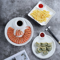 Ceramic Dumpling Plate with Vinegar Dish and Compartments