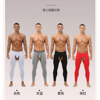 Men's Modal Thermal Underwear with Open Crotch, Thin Base Layer Leggings for Autumn/Winter