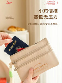 Plush Portable Travel Document Holder with Multi-layer Compartments and Zipper Closure