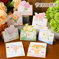 3D Floral Bouquet Greeting Cards for Thanksgiving and Festivals, Hand-Painted Rose Decorative Message Cards