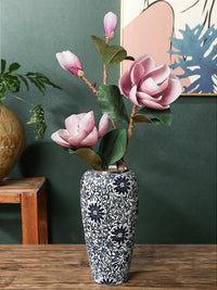 32CM Tall Vintage Blue and White Ceramic Vase for Hydroponics and Home Decor