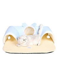Foldable Pet Play Tunnel with Bed, 3-Way Cat Tube Toy, Collapsible Kitten Playpen, Puppy Hideaway