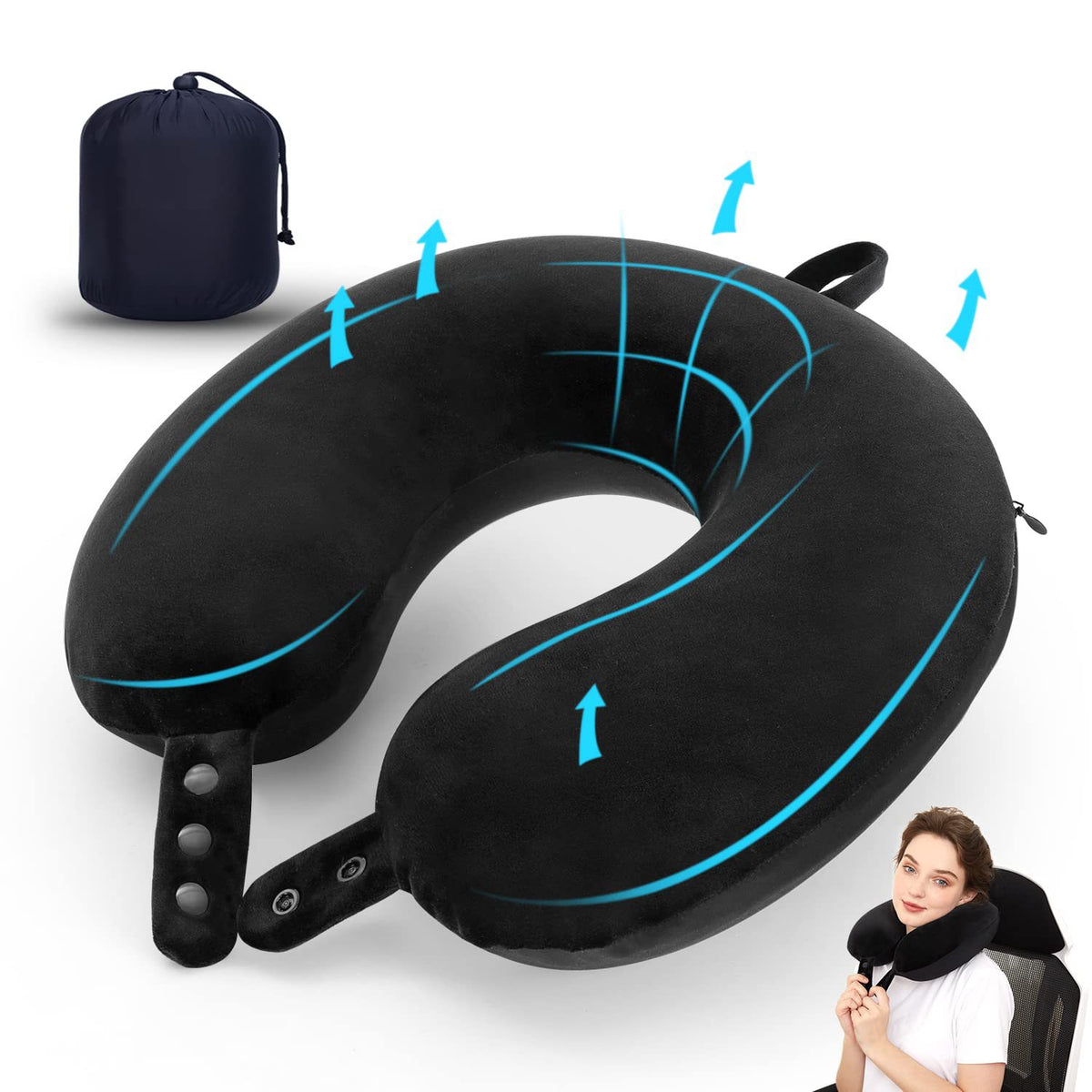 Travel Neck Pillow Memory Foam U-Shaped Head Support for Airplane Car Office