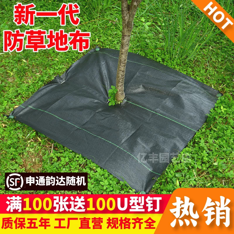 Weed Barrier Fabric Sheets for Orchard and Greenhouse Use, Durable Ground Cover Film with Fixing Pegs