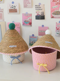 Creative Cotton Rope Woven Storage Basket with Lid for Tabletop Organization