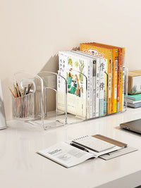 Uqin Acrylic Desktop Book Organizer Rack for Students and Kids, Transparent Bookends