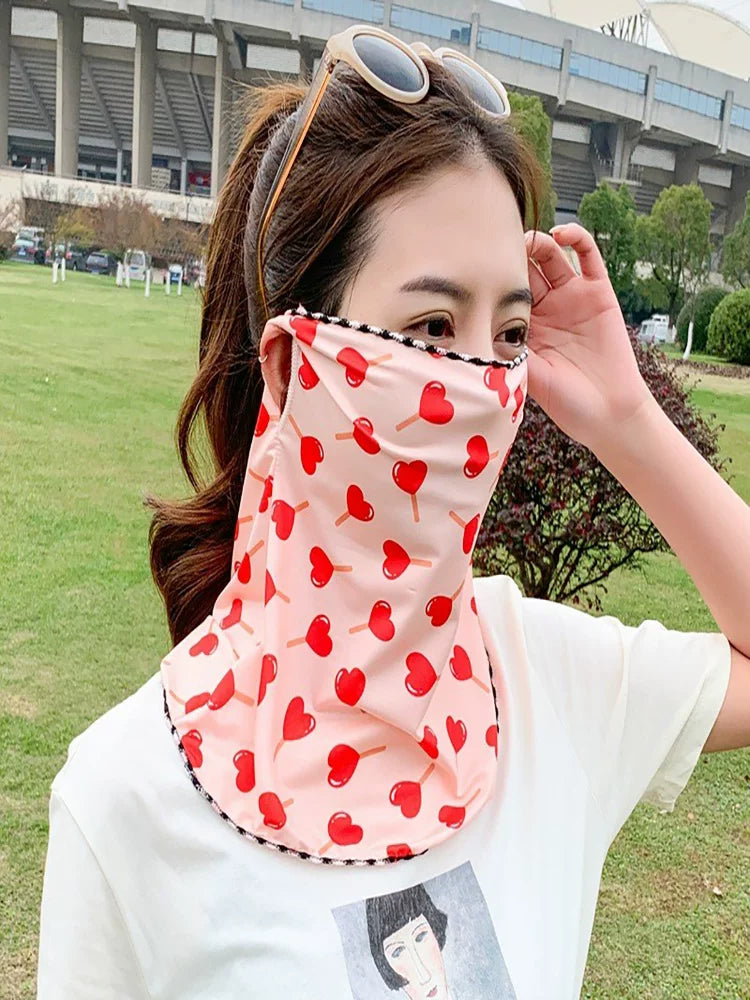 Summer Ice Silk Sun Protection Face Mask with Ear Loops for Cycling and Outdoor Activities