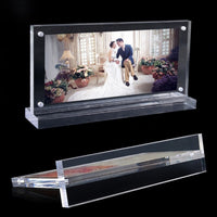 Acrylic T-Shape Magnetic Photo Frame and Menu Holder, Double-Sided Display Stand for Photos, Menus, and Price Tags