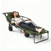 Outdoor Camping Cart with Tank Wheels, Reclining Beach Wagon, Foldable Utility Cart