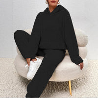 Women's Casual Solid Color Plush Hoodie & Pants Set