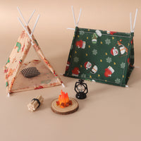 Dollhouse Christmas Mini Camping Tent Set for OB11 Miniature Outdoor Picnic Scene Decoration