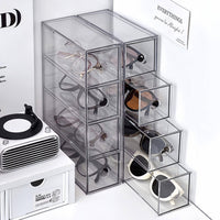 Clear Acrylic Stackable Drawer Sunglasses Organizer Box Multi-Grid Large Capacity Eyewear Storage