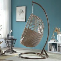 Woven Rattan Swing Chair with Stand and Table, Indoor/Outdoor Hanging Basket Chair for Adults