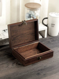 Black Walnut Solid Wood Vintage Rectangular Storage Box with Lock