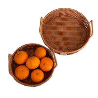 Hand-Woven Rattan Storage Basket with Handle for Bread, Snacks, Fruit, and Candy