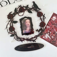 Dark Night Rose Rotating Photo Frame for 3-inch Photos, Acrylic Idol Fan Display Stand