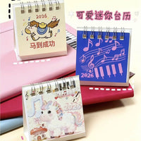 2026 Year of the Horse Mini Desk Calendar with Cartoon Design and Memo Function