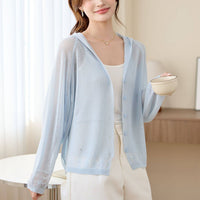 Women's Hooded Knit Cardigan, Lightweight Summer Cover-Up, Loose Fit