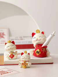 Lucky Cat Pen Holder Ornament for Desk & Home Decor
