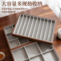 Walnut Jewelry Display Tray with Grey Edging for Necklaces, Rings, Bracelets