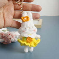 Handmade Crocheted Bunny Keychain with Floral Outfit