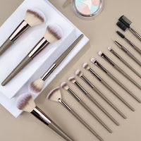 15-Piece Champagne Portable Soft Bristle Makeup Brush Set with Foundation and Blush Brushes