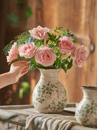 New Chinese Style Ceramic Floral Vase and Tissue Box Set for Living Room Decor