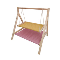 All-Season Double-Layer Cat Hammock Bed with Solid Wood Frame