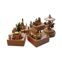 Wooden Music Box with Clockwork Mechanism, Rotating Train or Castle Design, Ideal for Girls' Birthdays and Valentine's Day