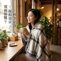 Flannel Button-Up Blanket Shawl for Office and Home, Thick Plaid Wearable Throw