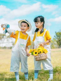 Kids' White Overalls & Yellow T-Shirt Set with Hat & Socks for Performances & Photoshoots