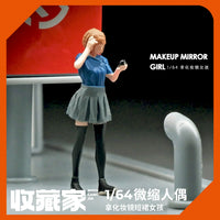 1:64 Scale Miniature Girl Figurine with Makeup Mirror for Diorama & Photography Props