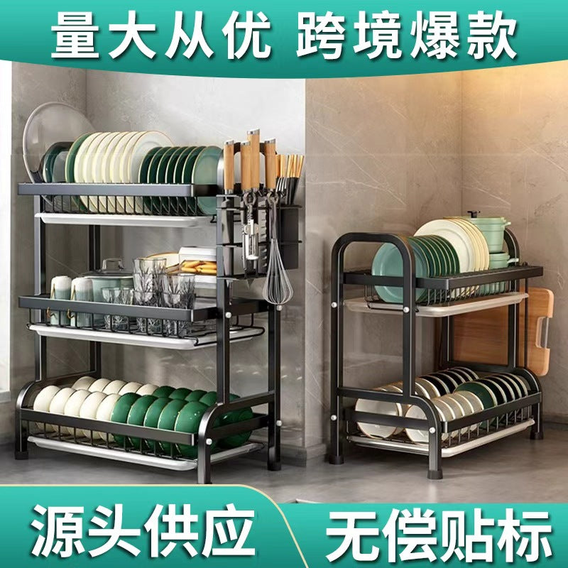 Multi-layer Dish Drying Rack with Drainboard for Kitchen Countertop