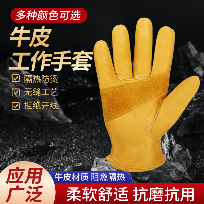 Thickened Cowhide Heat Resistant Welding Work Gloves for Outdoor BBQ and Material Handling
