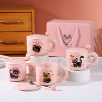 Ceramic Mug with Lid and Spoon, Cute Cat Design Coffee Cup, Birthday Gift for Friends