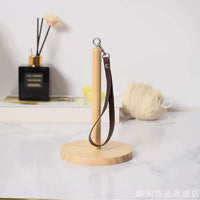 Portable Wooden Yarn Holder with Leather Strap for Knitting and Crocheting