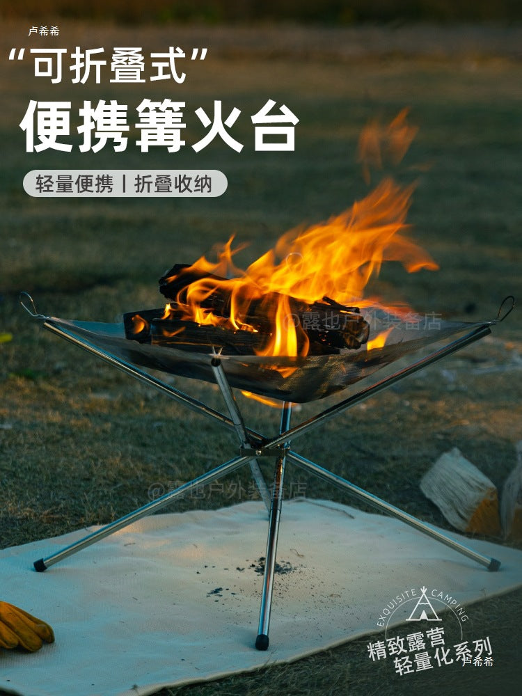 Portable Outdoor Camping Fire Pit Stainless Steel Folding BBQ Grill Wood Stove
