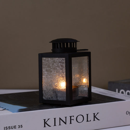 Vintage Ripple Glass Lantern Candle Holder with Handle, Creative Aromatherapy Iron Art Candlestick for Home Decor